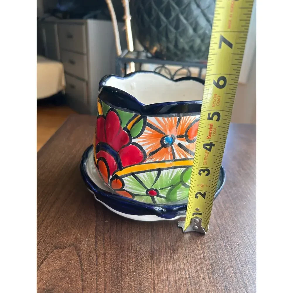 Talavera Pot Planter with Saucer Small Hand Painted Indoor Outdoor floral 5.5”